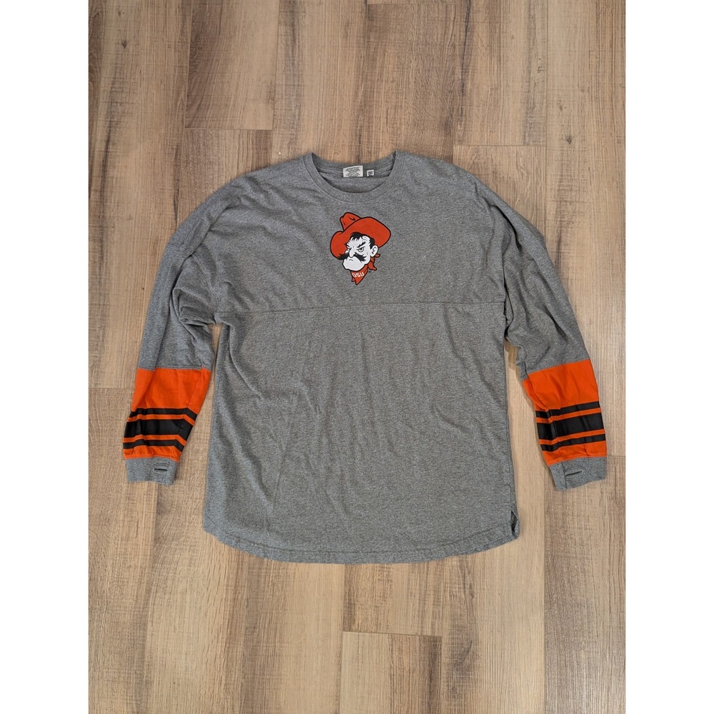 Oklahoma State Cowboys Women M Pressbox Oversized Long Sleeve Pistol Pete Shirt - Picture 1 of 9